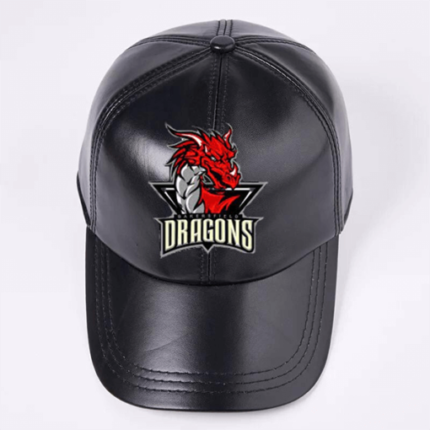 Black Baseball Leather Cap With Dragon