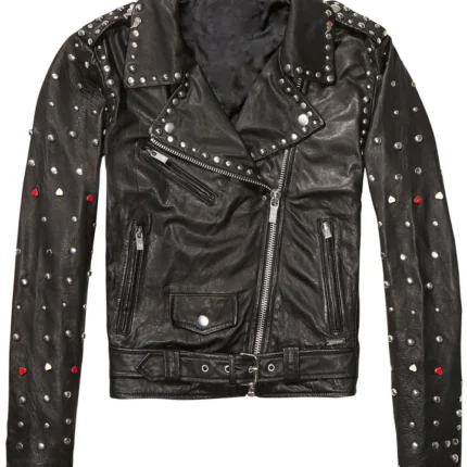 Black Women Spiked Studded Leather Motorcycle Jacket