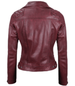 Kimberley Quilted Leather Motorcycle Maroon Jacket For Women