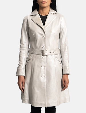 Moonlight Silver Leather Trench Coat - Aflatoon Leather