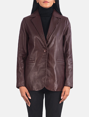 Norma Maroon Leather Blazer