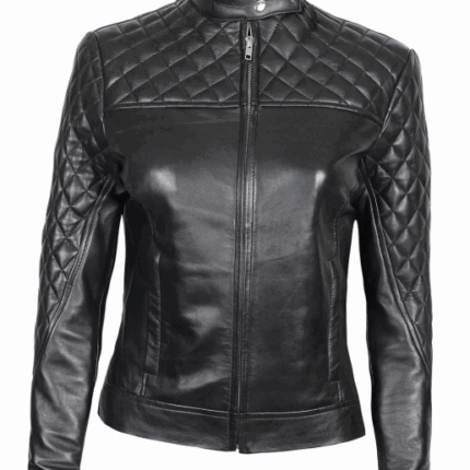 Womens Cafe Racer Quilted Real Leather Jacket